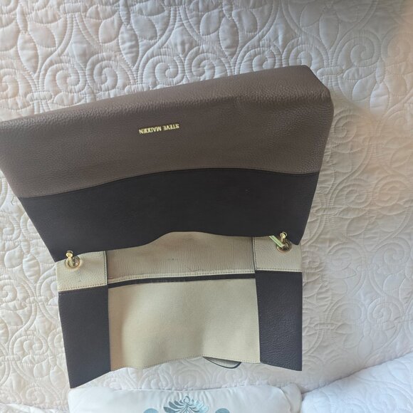 Steve Madden Colorblock Hobo Shoulder Bag Grey Taupe Black Gold Hardware - Picture 7 of 10
